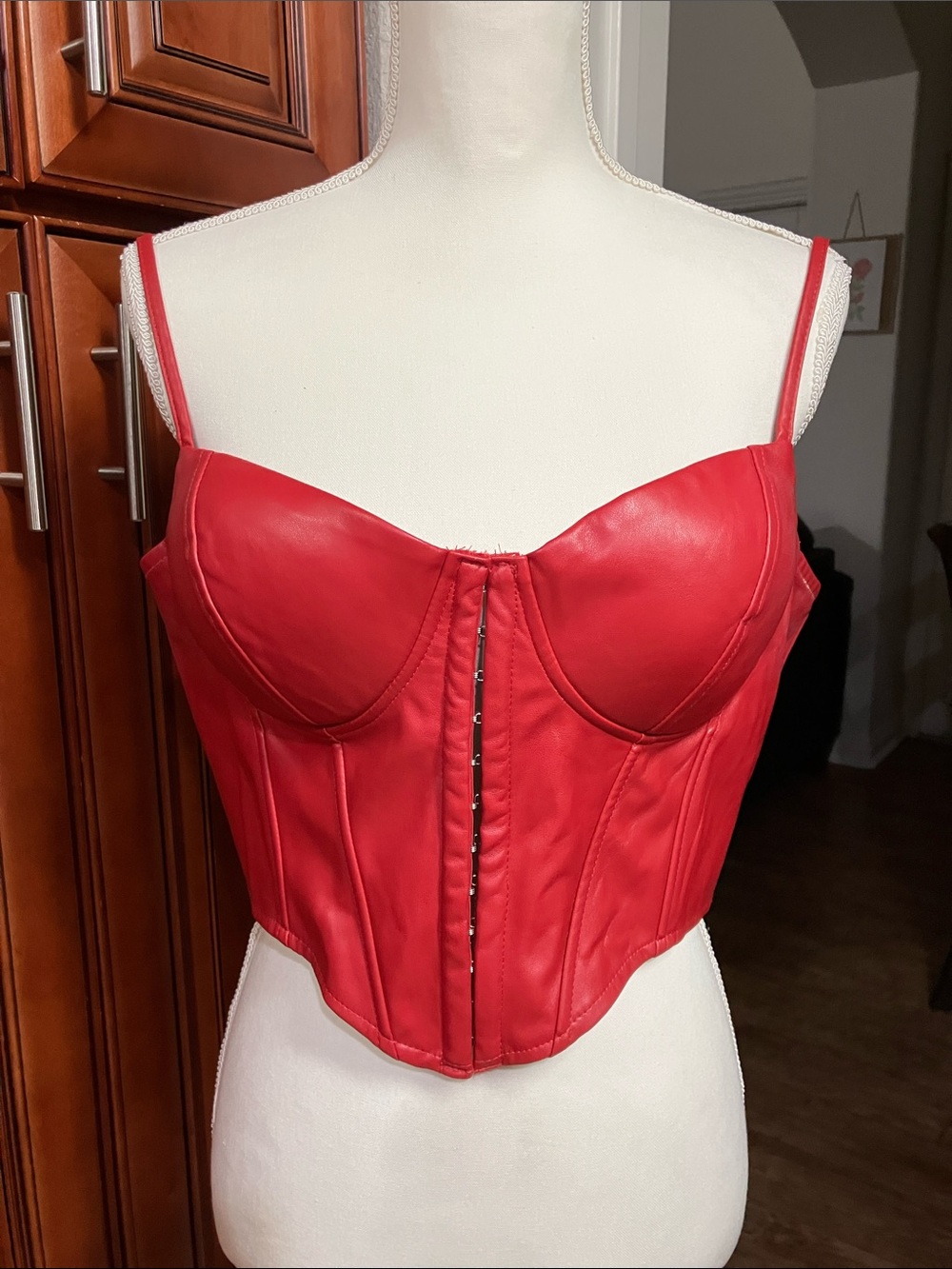 Windsor Red Faux Leather Corset Bustier Crop Top